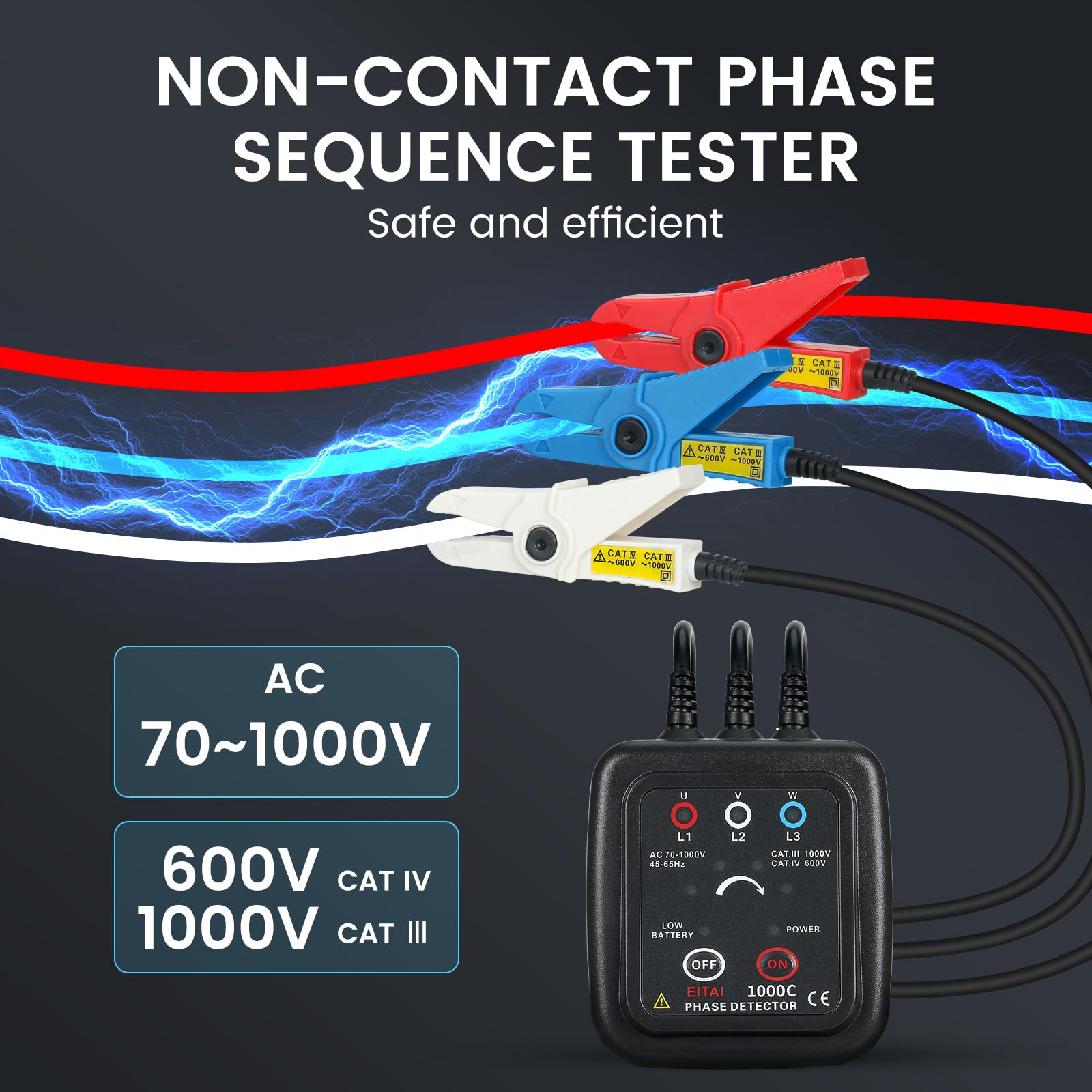 ETCR1000C Testeur de séquence de phase sans contact, AC 70 V-1000 V, Φ1,6 mm-16 mm, vente directe du fabricant, compteur de rotation de phase