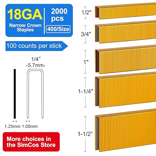 Miniatura 2 de Grapas de corona estrecha de calibre 18 de 1/4 pulgadas (1-1/2 pulgadas, 1-1/4 pulgadas 1 pulgada, 3/4 pulgadas, 1/2 pulgadas), 2000 piezas