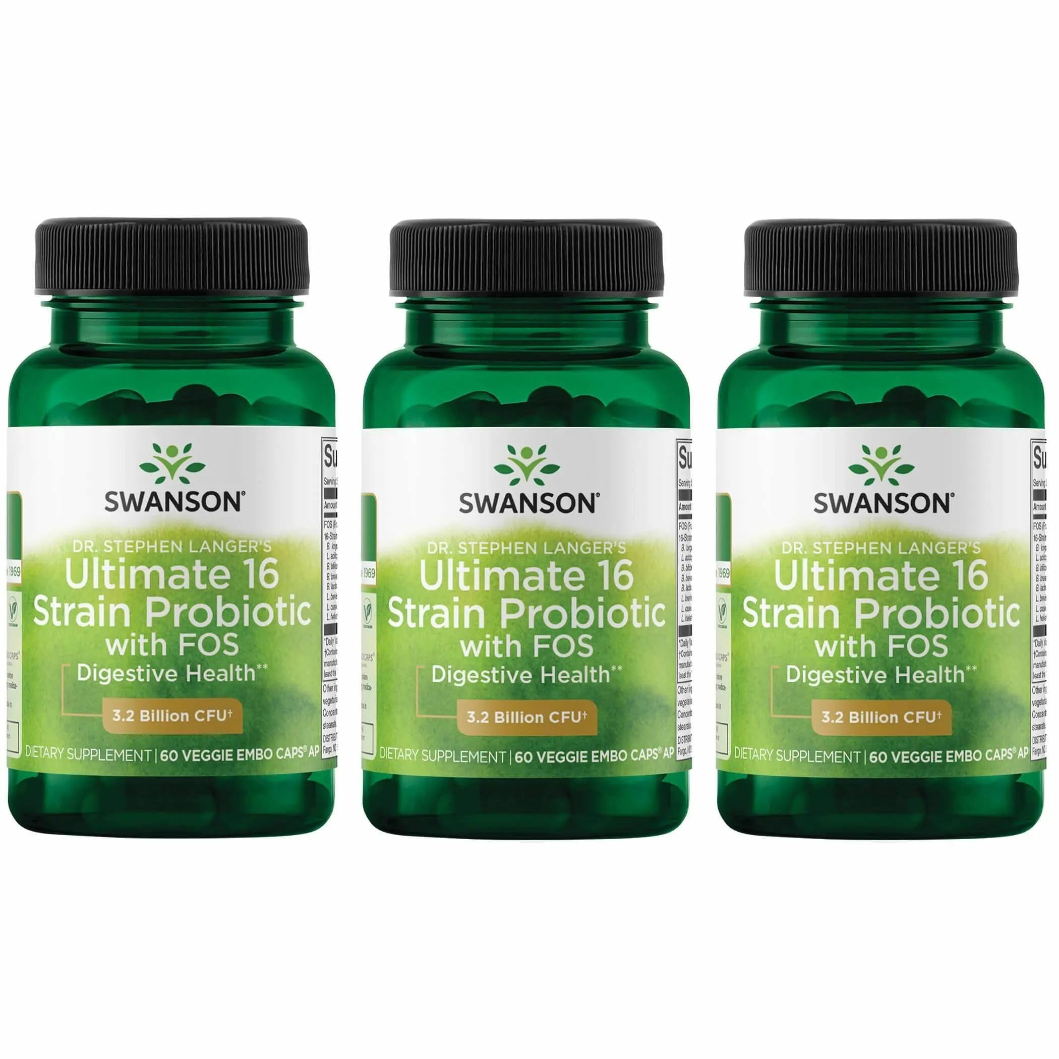 Swanson Dr. Langer's 16-Strain Probiotic with Prebiotic FOS for Gut Health 60 Count (Pack of 3)