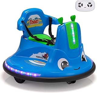 TOBBI Snail Baby Bumper Car, 12v Kids Electric Ride On Toy with Remote Control/Children DIY Funny Stickers/360 Degree Spin for Toddlers of Ages 3-9-Azure