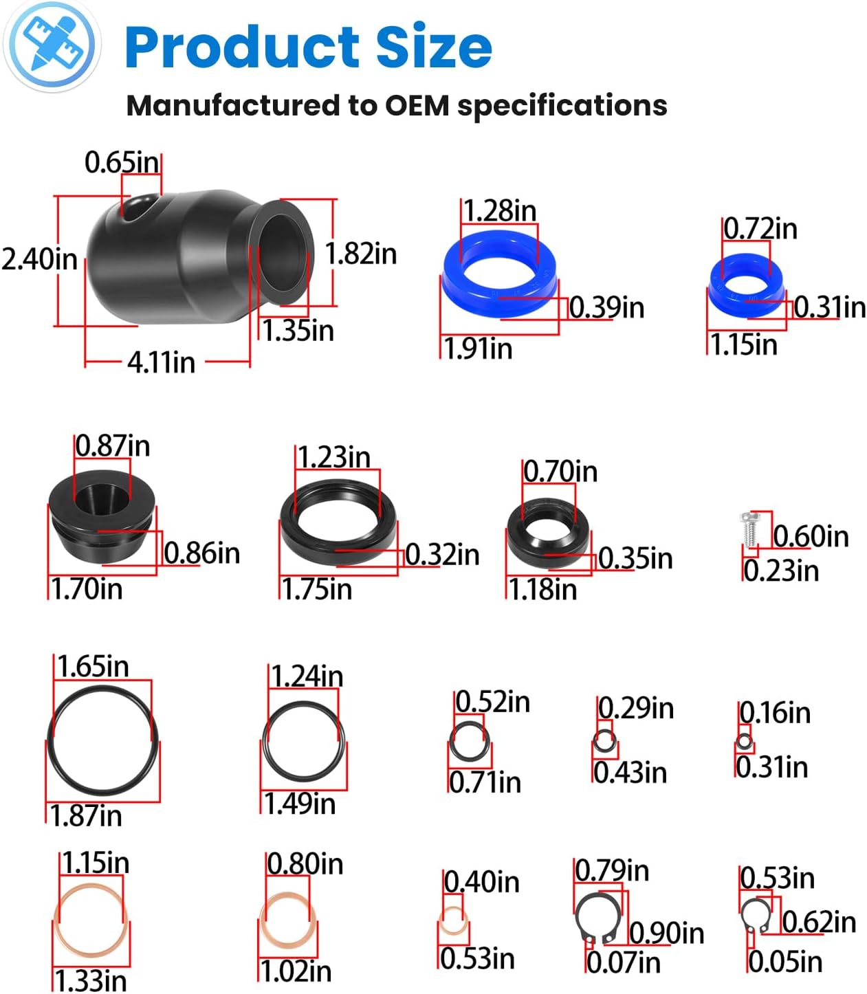 200064-901 Seal kit for Multiton Manual Pallet Jacks Model TM, M, and J Series, Hydraulic Seal Replacement Set Replace Part # MU-200064-901
