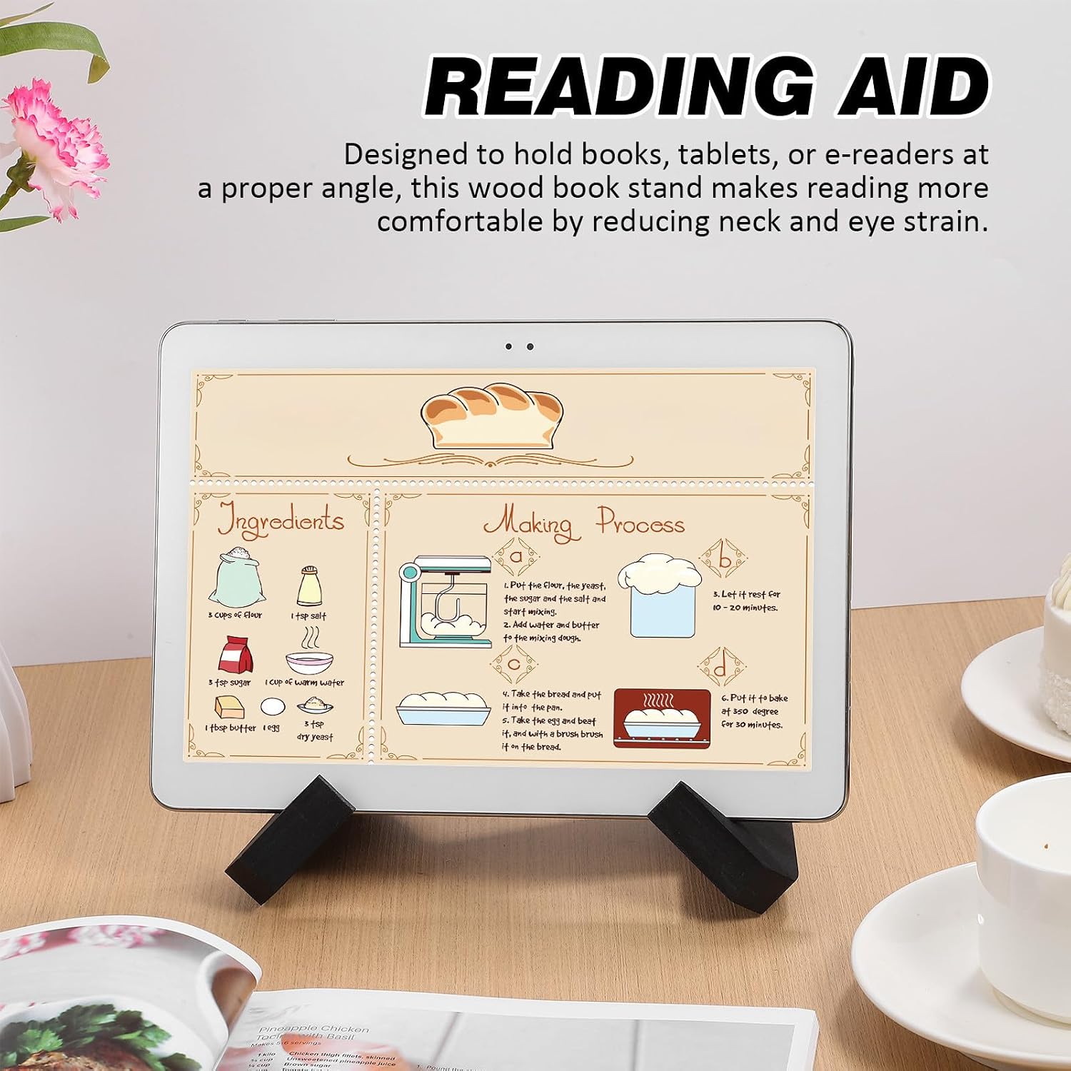 Rustic Solid Wood Cookbook Stand for Kitchen Countertop Reading