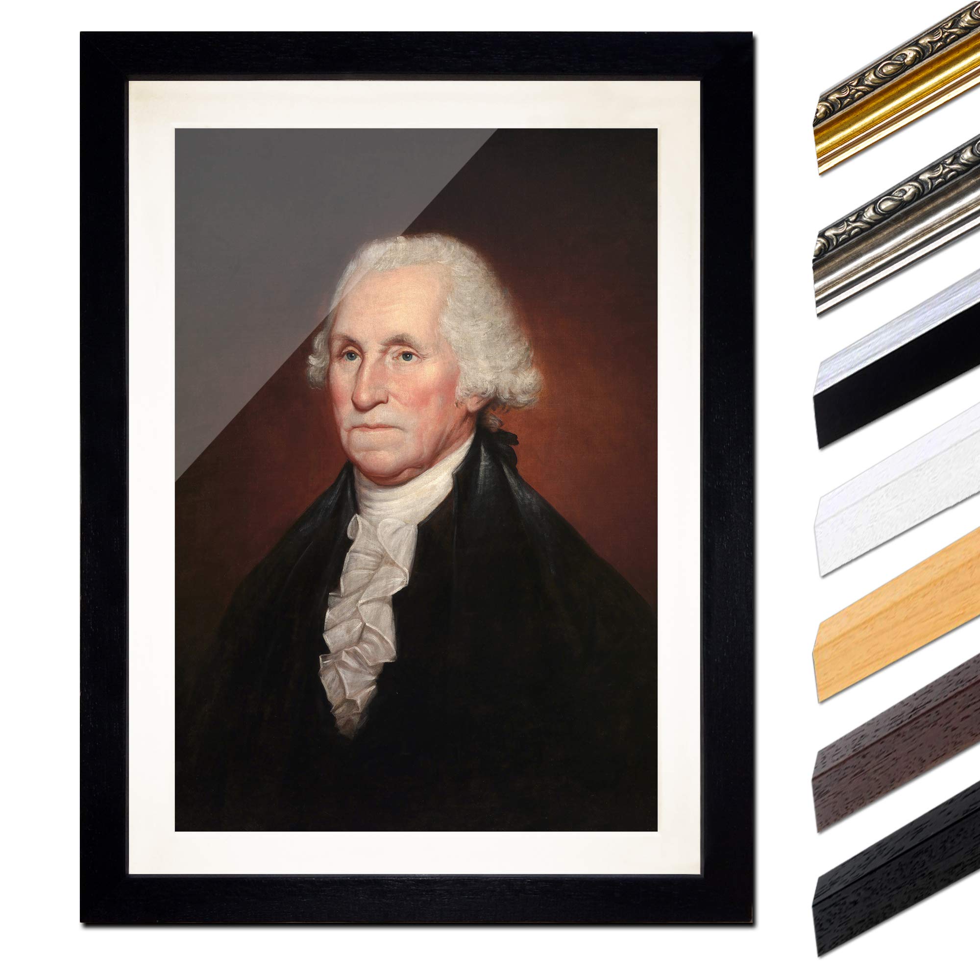 Bilderdepot24 Bild mit Rahmen - George Washington - Portrait 40x60 cm ca. A2 - Gerahmter Kunstdruck inkl. Galerie Passepartout Berühmtheiten & Zeitgeschichte - Rahmen schwarz