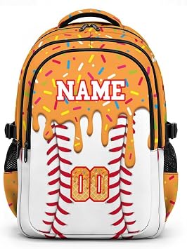 Kids Schoolbag for Baseball Lovers Custom Ice Cream Baseball Backpack for Gift, 17" High School Bookbag for Teenagers Study Supplies
