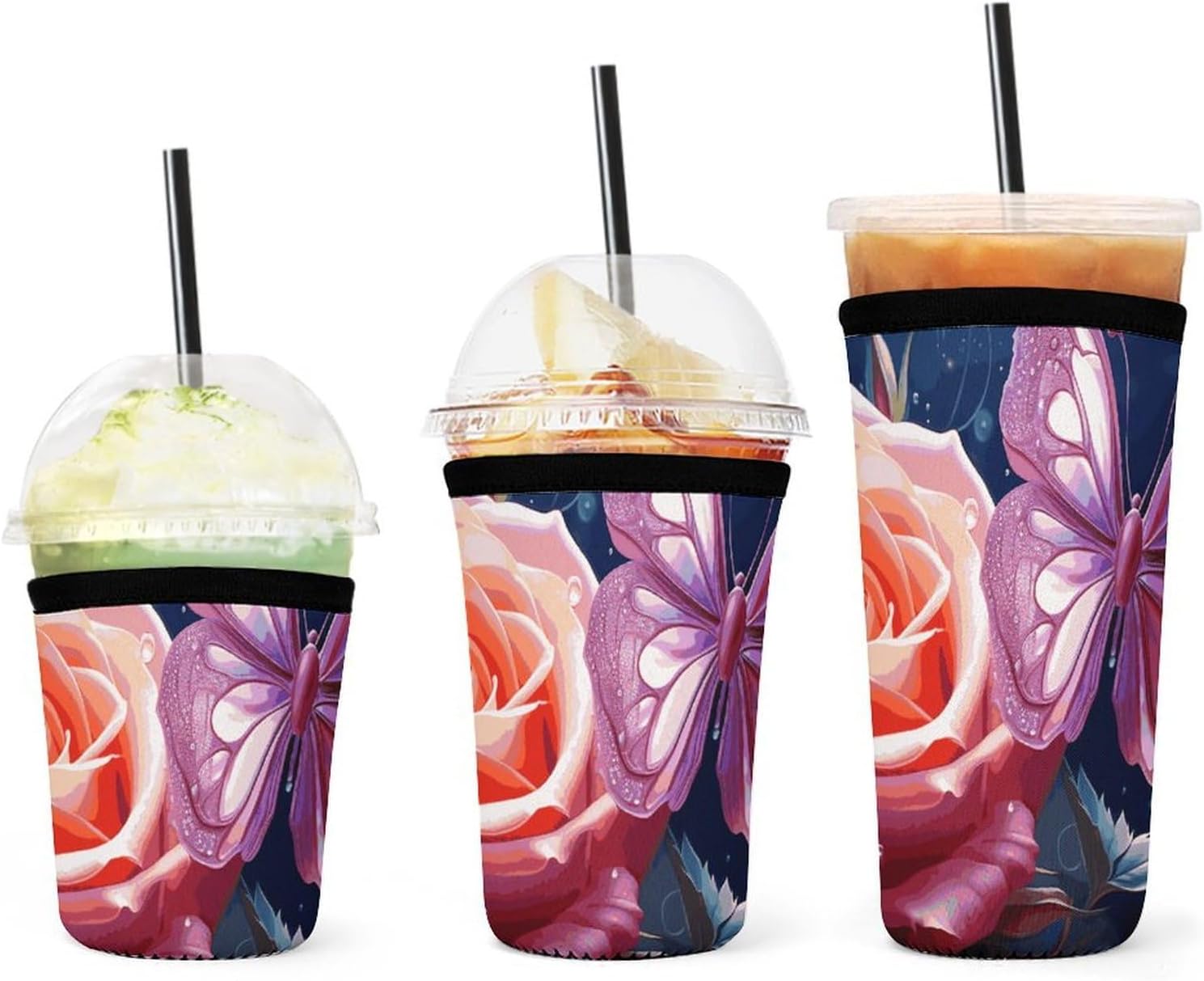 3 Pack Neoprene Cup Sleeves, Stretchy Reusable Drink Cup Cover Universal