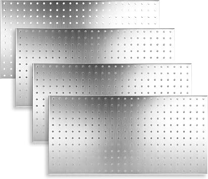 Peg Board, 4-Pack 24" x 12" Silvery Heavy-Duty Metal Pegboard Panels, High-Capacity Wall Mount Peg Board for Tool Storage, Workshop, Kitchen, Garage & Office Organization