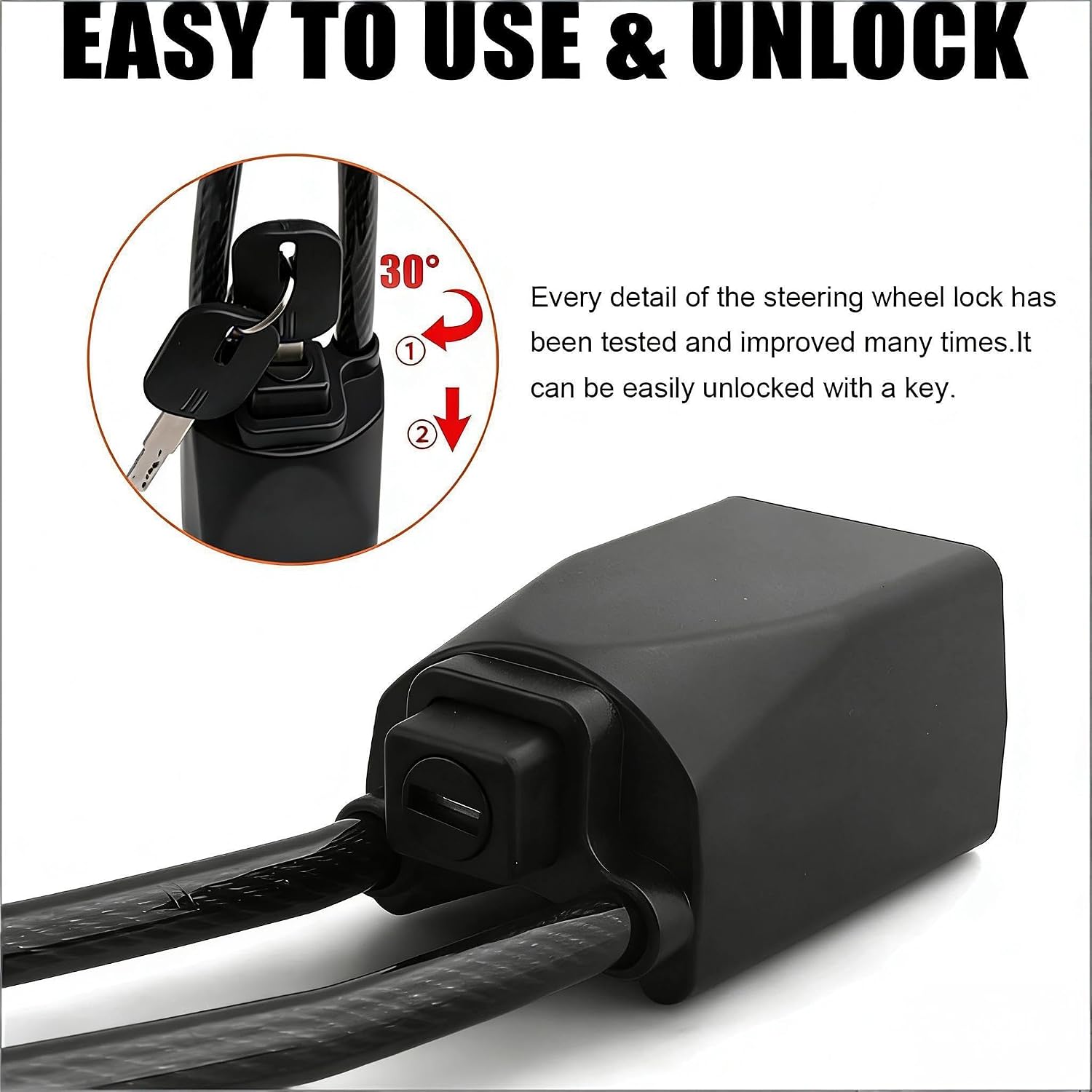 Car Steering Wheel Lock, Seat Belt Lock, Fits Most Vehicles, Trucks, SUVs, and Vans, Double Car Anti Theft Device, Maximum 17-inch Length, Easy to Store (Black)