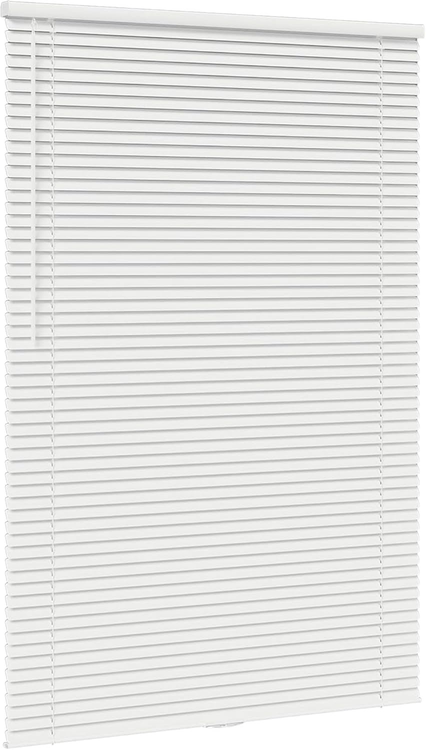 Cordless Aluminum Mini Blind - 35" W x 60" L - White, Premium Duty 1 Inch Metal Slats, Over 400 Custom Sizes Starting at 19.97, Durable, Waterproof Window Shades by Lumino