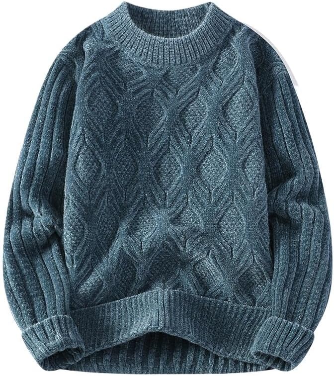 Men's Winter Casual Round Neck Sweater Base Knit Plus Loose Fit