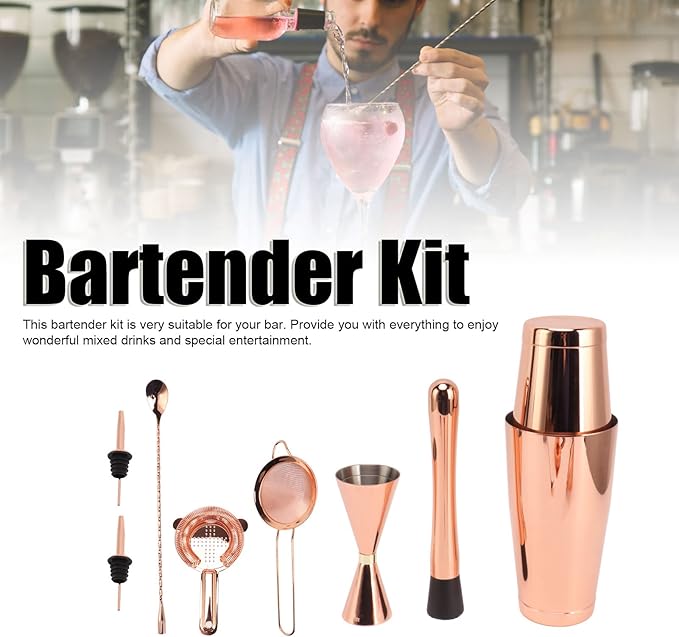 Kit de Bartender Profesional, Set de Herramientas de Acero Inoxidable, Coctelera Boston 9 Piezas miniatura 7