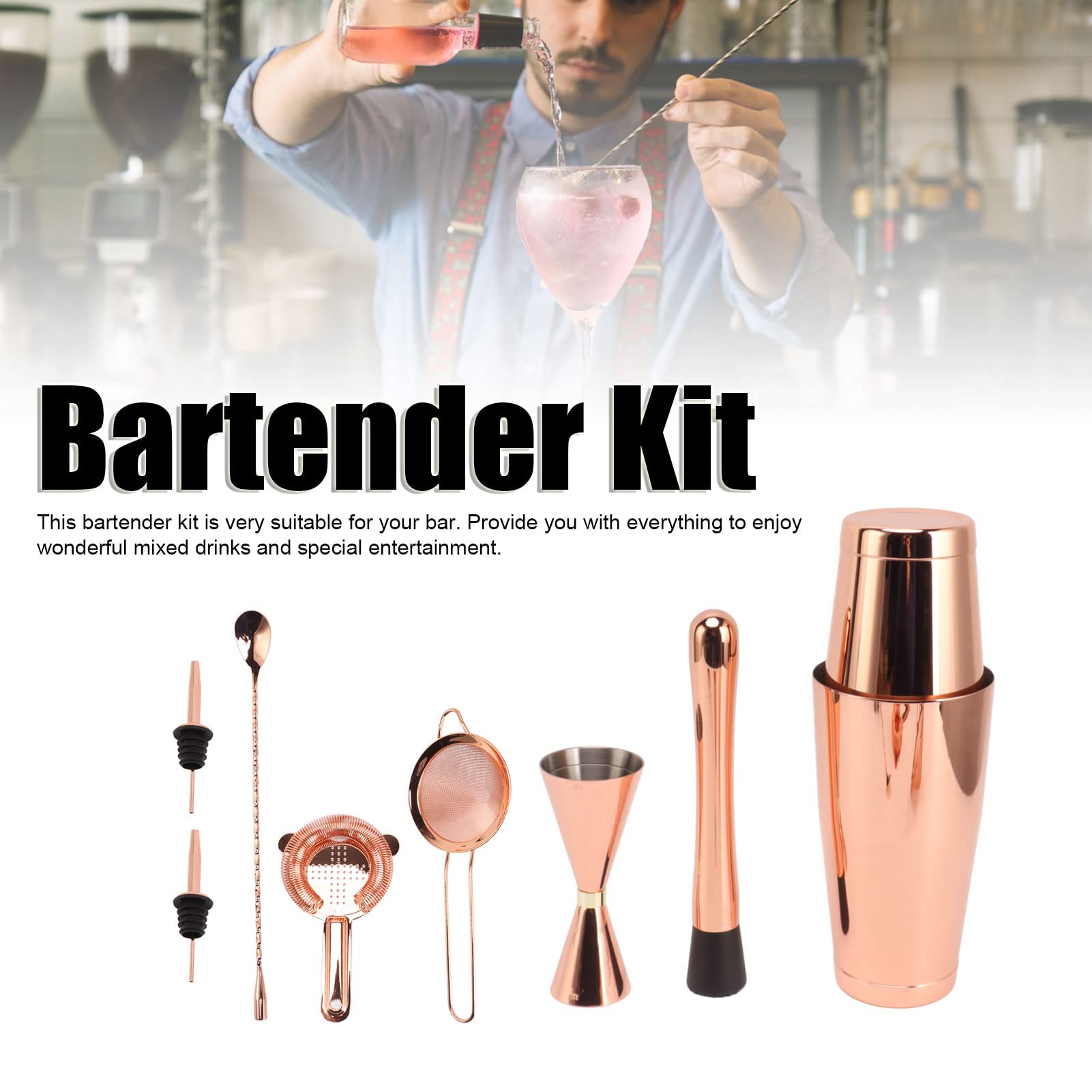 Kit de Barman de Acero Inoxidable con Efecto de conservación de Temperatura, 9 Piezas, para Hacer cócteles en Bares caseros (Un Estilo)