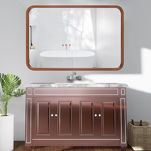 Miniatura 8 de WallBeyond Espejo de madera de 24 x 36 pulgadas para baño, espejo de pared con marco de madera, espejo rectangular montado en la pared para tocador