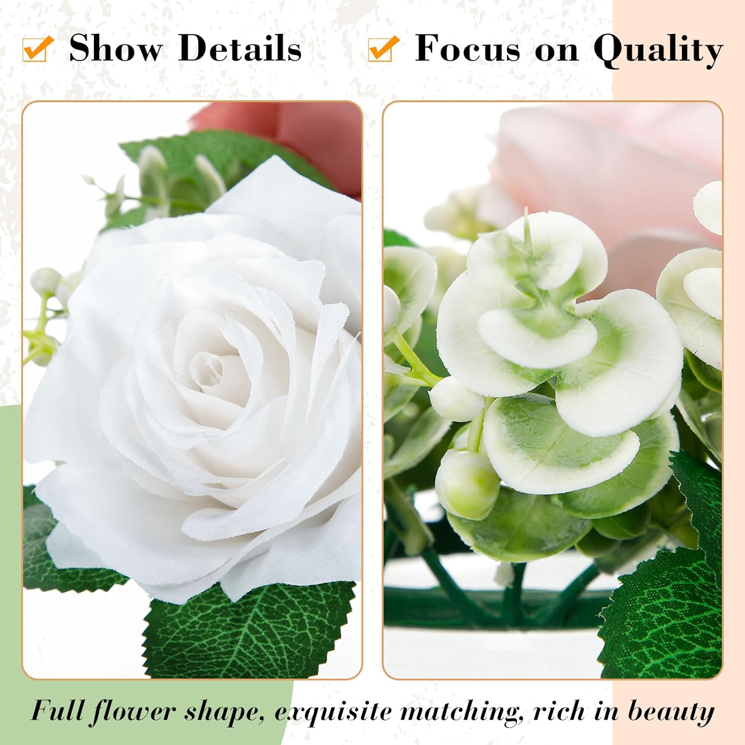 Yunlly 12 Pcs Rose Candle Rings with Flameless Candles Sets, Artificial Flower Eucalyptus Wedding Centerpiece 3 Inch Pillar Candleholders Wreaths for Wedding Party Mother's Day (Pink，White)