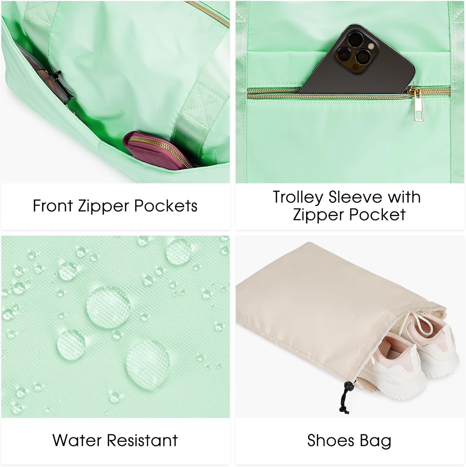 Ceneda 17" Gym Bag for Women with Wet Pocket & Shoe bag, Lightweight Duffel Waterproof Carry On Duffle for Travel, Yoga, Overnight (Light Green) - Image 6