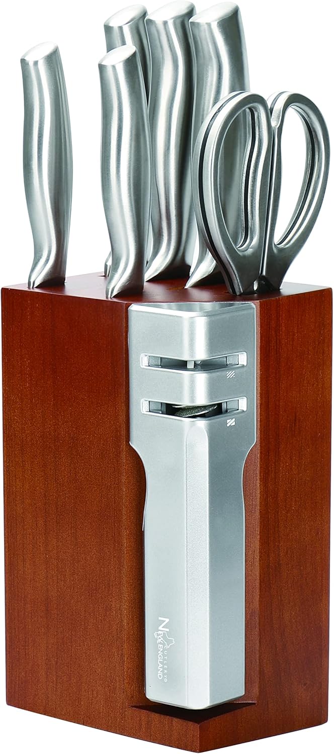 7- Piece Knife Block Set with Sharpener - Silver