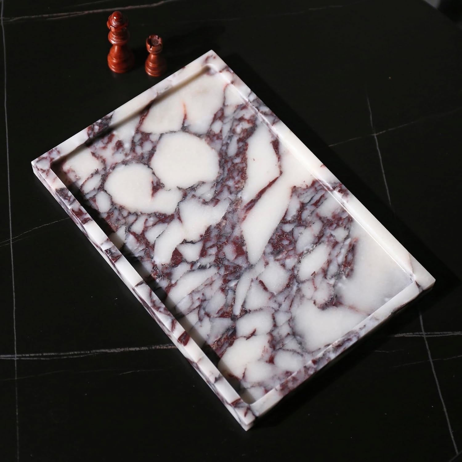 Real Luxurious Natural Marble Vanity Tray Genuine Marble Storage Tray for Home Decor Stone Tray for Bathroom/Kitchen/Vanity/Dresser Non-Resin/Non-Ceramic/Viola Tablet Set - Image 6