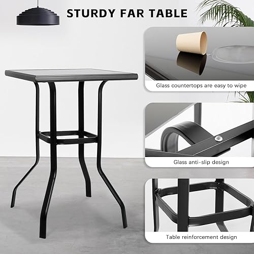 Miniatura 6 de LEVELEVE Juego de 3 taburetes de bar giratorios para patio, muebles de textileno para exteriores, estabilidad para todo tipo de clima, con mesa de