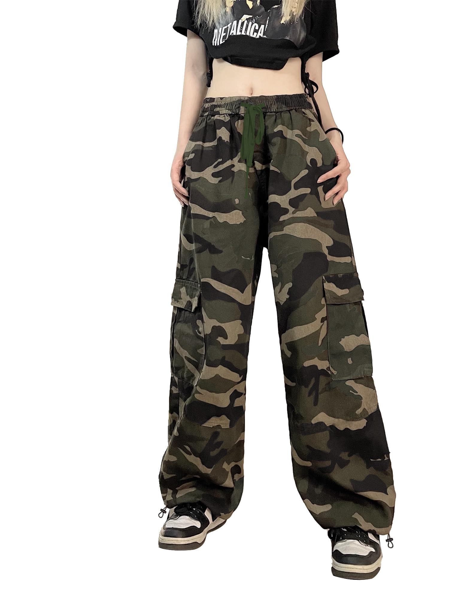 SESERAGI Cargo Pants Women Baggy Streetwear Y2K Drawstring Trousers Wide Leg Pants
