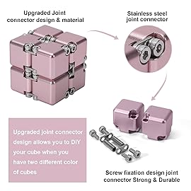 Lifidea New Version Aluminum Alloy Metal Infinity Cube Fidget Cube Handheld Fidget Toy Desk Toy with Cool Case Infinity Magic Cube Relieve Stress Anxiety ADD ADHD OCD for Kids and Adults (Pink)