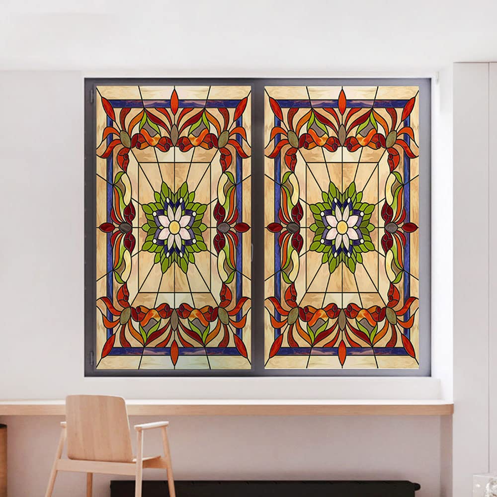 Privacy Windows Film European Church Style Stained Glass Static Cling Decorative Frosted Window Stickers (Pattern 15,27x47.2(69x120cm))