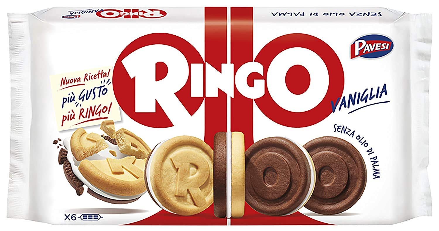 12x (6) Pavesi Ringo Vanilla & Chocolate Biscuits Cookies Snack 330g Food