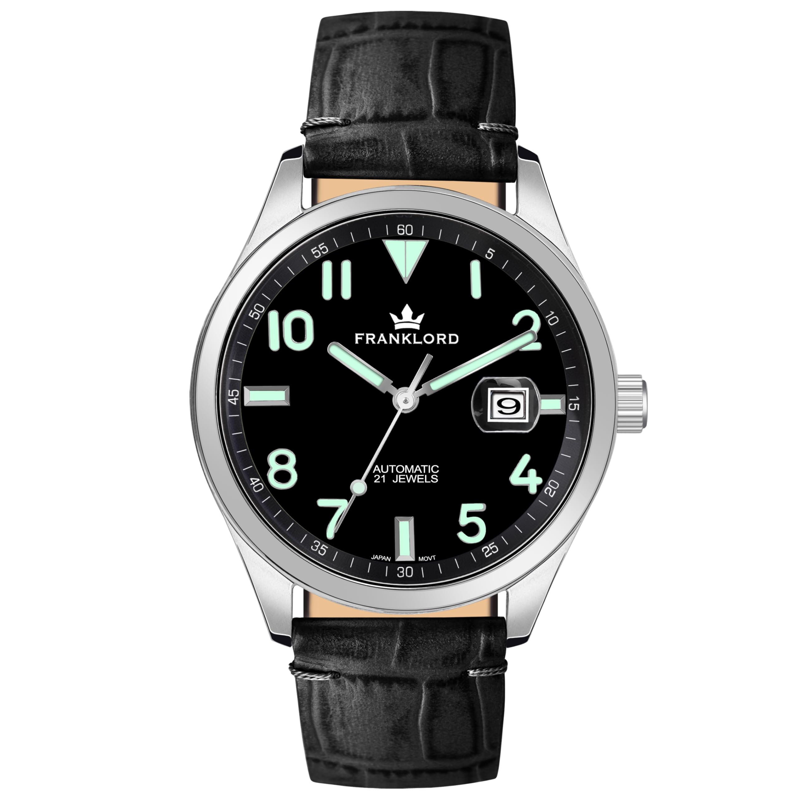 Franklord Regal Sapphire Series-Regal Ocean Automatic 21 Jewels| Black Dial with Date & 100% Black Leather Simple Design Strap | Analog Watch for Men (B0D9YJTVJ5) Amazon Price History, Amazon Price Tracker