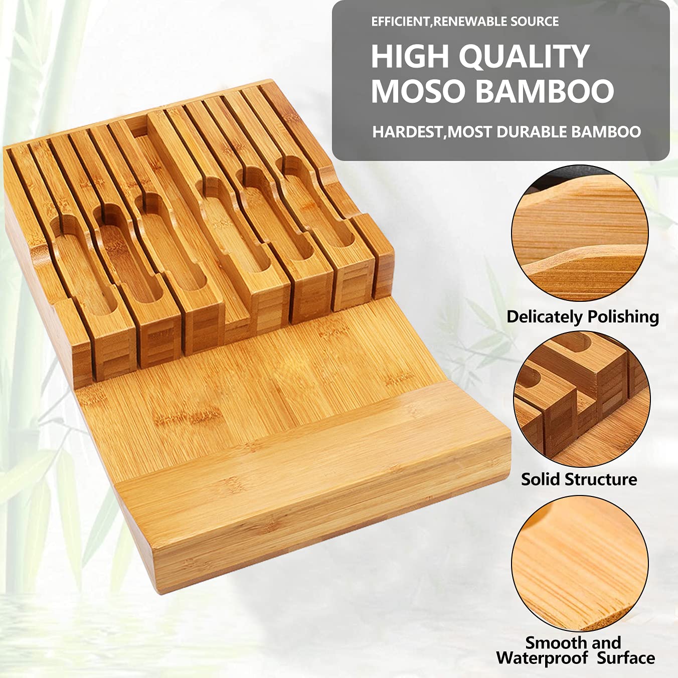 InDrawer Bamboo Knife Block Holds 12 Knives (Not Included) Without