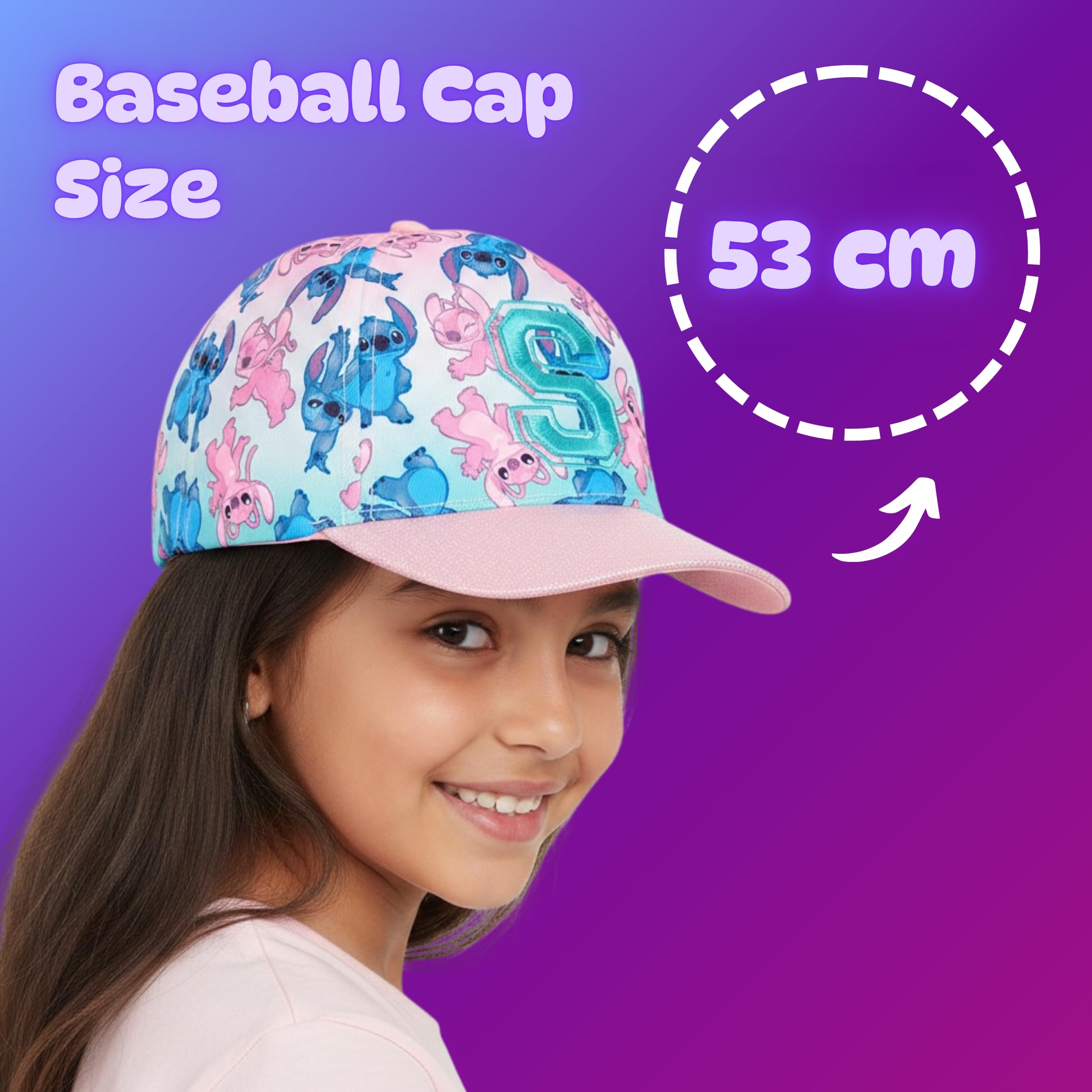 Disney Stitch y Angel Gorro para Niñas, Gorra de Beisbol Purpurina 3D, Gorra de Verano Infantil