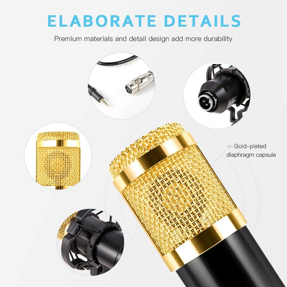 RAGU Condenser Microphone Bundle, 8-in-1 Cardioid Condenser Microphone Kit for Studio Recording and Brocasting