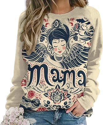 MARSVOVO Women Long Sleeve Mama Sweatshirts Casual Crew Neck Cute Plus Size Pullover Loose Lightweight Blouse Tops