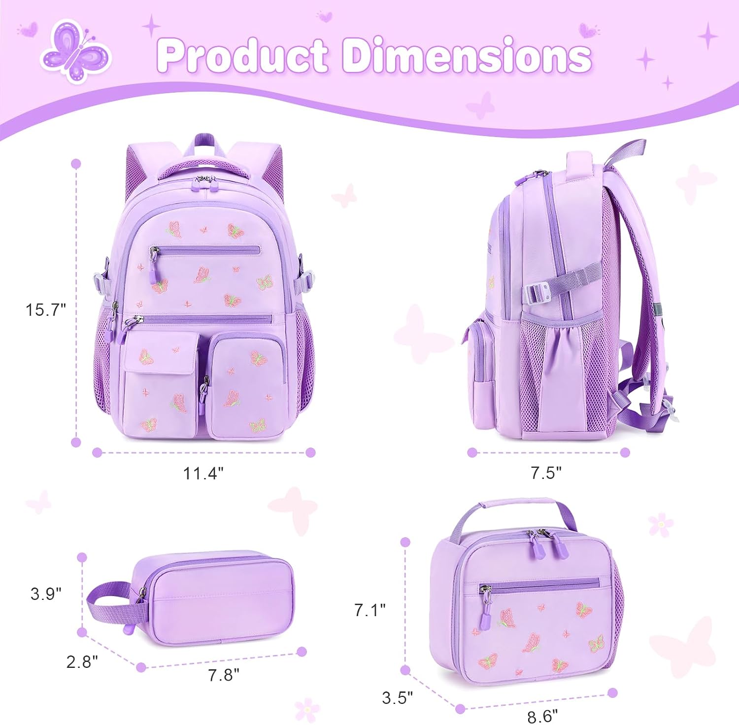 Digobay Backpack Girls 3pcs Embroidery Toddler
