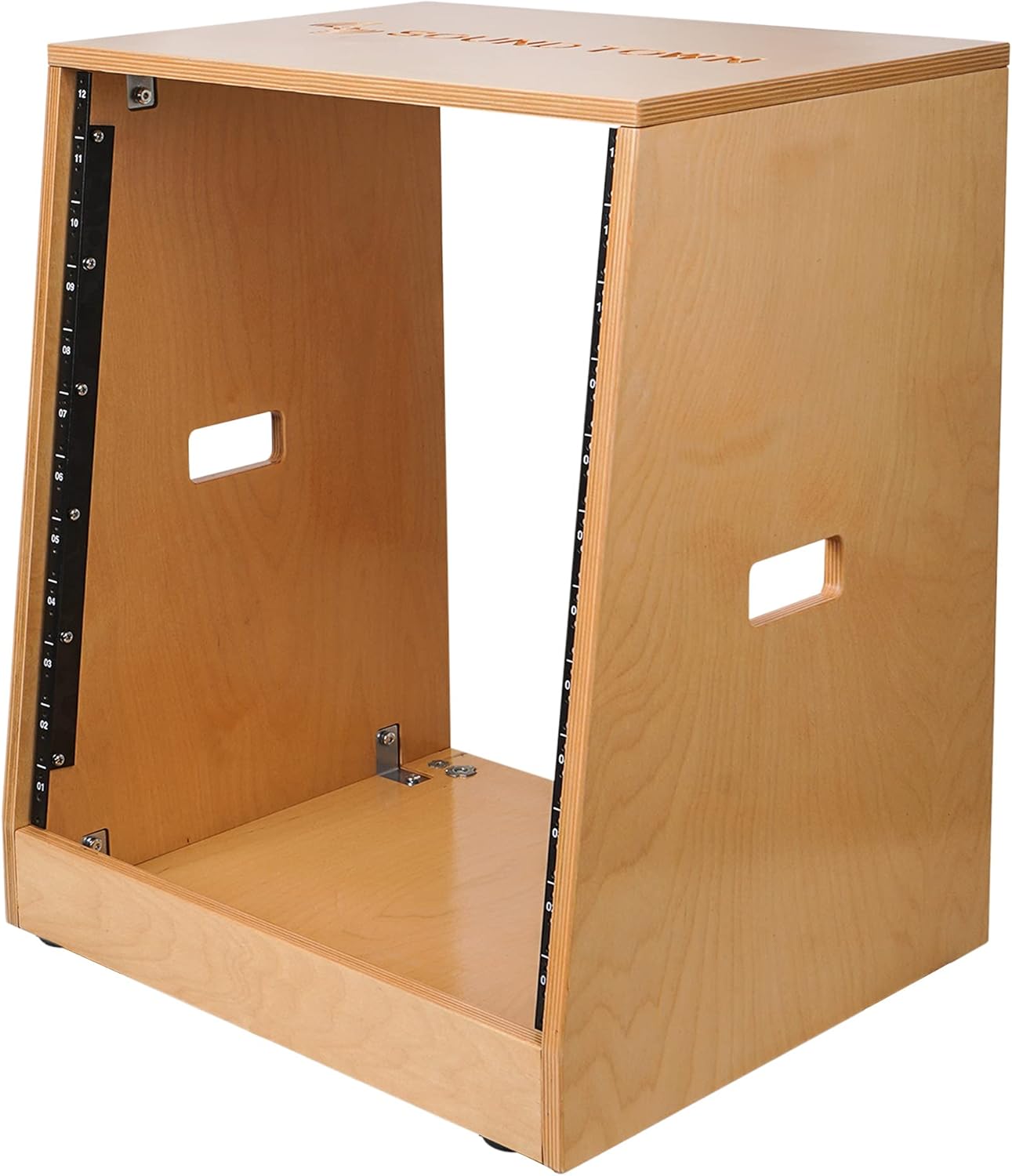 Sound Town DIY Solid Baltic Birch Plywood Slanted 12U Studio Rack, Golden Oak, Rubber Feet, Casters (SDRK-12T)