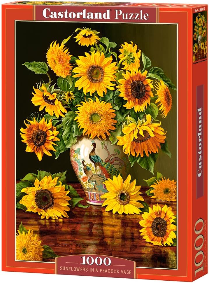 CASTORLAND 1000 Piece Jigsaw Puzzle, Sunflowers in a Peacock Vase, Christopher Pierce, Flower and plants, Painting, Adult Puzzle, Castorland C-103843-2