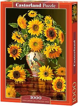 CASTORLAND 1000 Piece Jigsaw Puzzle, Sunflowers in a Peacock Vase, Christopher Pierce, Flower and plants, Painting, Adult Puzzle, Castorland C-103843-2
