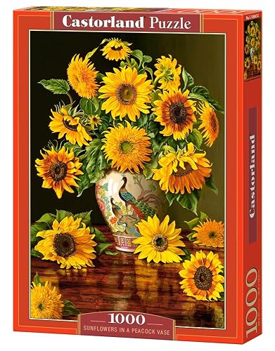 Castorland C-103843 - Rompecabezas de 1000 Piezas, Girasoles en jarrón de Pavo Real, Multicolor