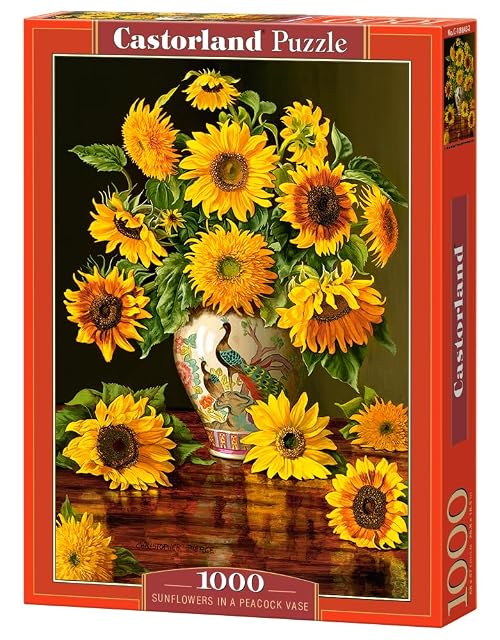 Castorland C-103843 - Rompecabezas de 1000 Piezas, Girasoles en jarrón de Pavo Real, Multicolor