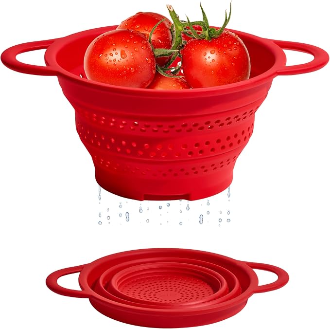 GIR Collapsible Colander for Kitchen, Silicone Strainer and Steamer, BPA-Free, Heat-Resistant, Space-Saving Collapsible Strainer with Stainless Steel Rim, Dishwasher Safe - Slate