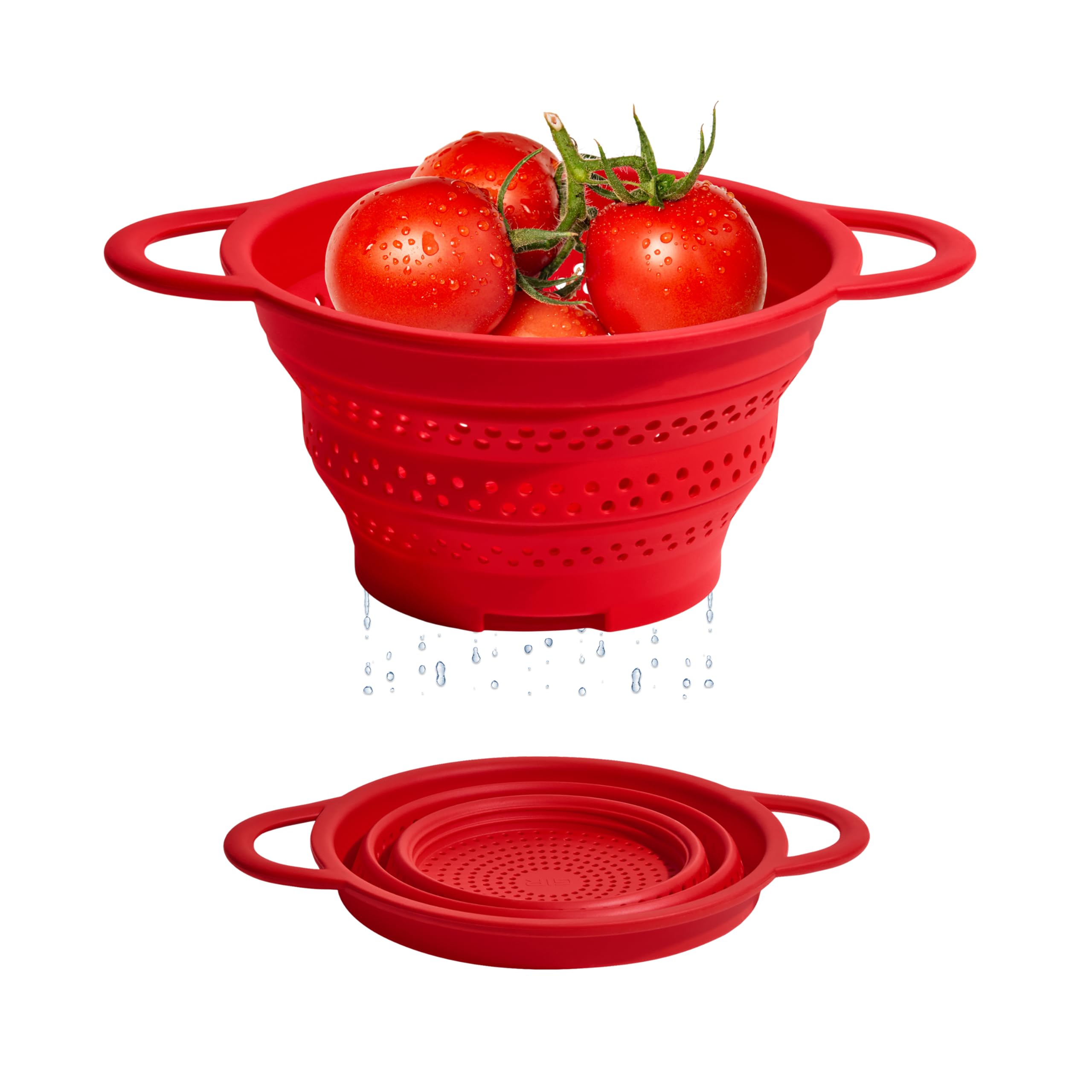 GIR Collapsible Colander for Kitchen - Space-Saving Strainer & Steamer - BPA-Free, Heat-Resistant, Dishwasher Safe Kitchen Strainer with Stainless Steel Rim - Durable Collapsible Colander - Red