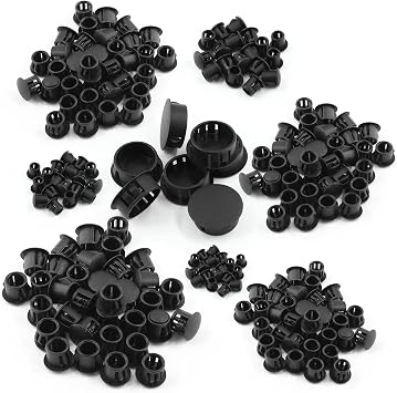 350pcs 8 Sizes Plastic Hole Plugs Assortment, Flush Type Snap in Locking Tube Hole Plugs, 3/16", 1/4", 5/16", 3/8", 1/2", 5/8", 3/4", 1" Furniture Post Pipe Insert End Caps Black
