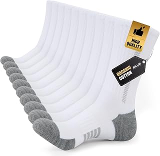 eallco Cotton Crew Socks for Men Athletic Running Cushioned Moisture Wicking Breathable Socks Size 10-13 (5 Pairs)