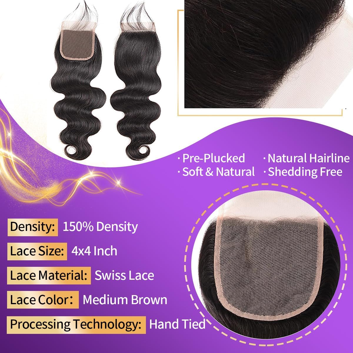 12A Human Hair Bundles with Closure 20 22 24+18 Inch Body Wave Bundles with 4x4 HD Lace Closure 100% Unprocessed Brazilian Human Hair Extensions 3 Bundles with Closure Human Hair Weave Natural Black