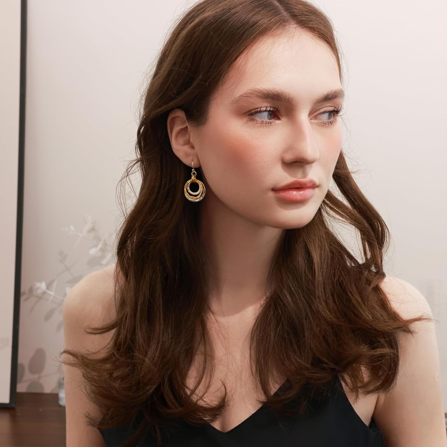 Mixed Metal Earrings, Round Circle Hoop Two Tone Dangle Earrings, Vintage Gold and Silver Geometric Earrings, Handmade Boho Earrings for Women - Image 4