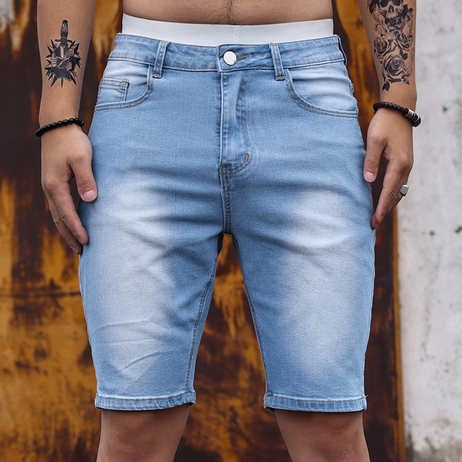 Bermuda en jean pour homme - Short d'été - Short de sport - Pantalon court en jean - Pantalon de loisirs - Denim stretch - Pantalon de randonnée - Pantalon de jogging ample