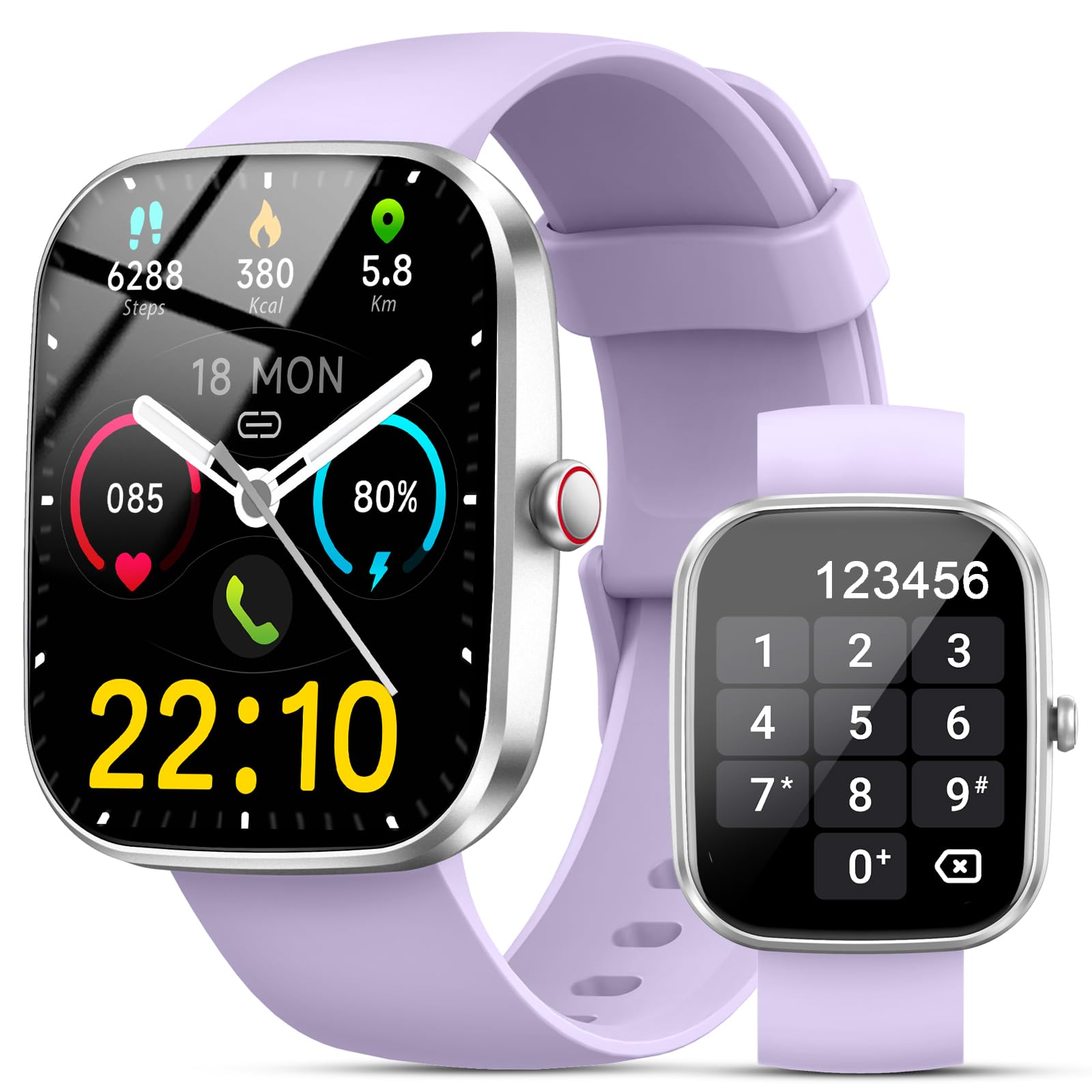 Matast Reloj Inteligente Hombre Mujer, 1.85" Smartwatch con Llamadas Bluetooth y Whatsapp Notificación, IP68 Pulsera Actividad con 100+ Modos Deportivos, Pulsómetro, Monitor de Sueño Violeta