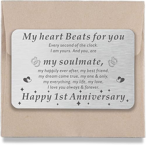 1 año aniversario 1er boda regalos románticos para marido, esposa, novio, novia, billetera de metal, tarjeta de hierro para él, tarjetas de
