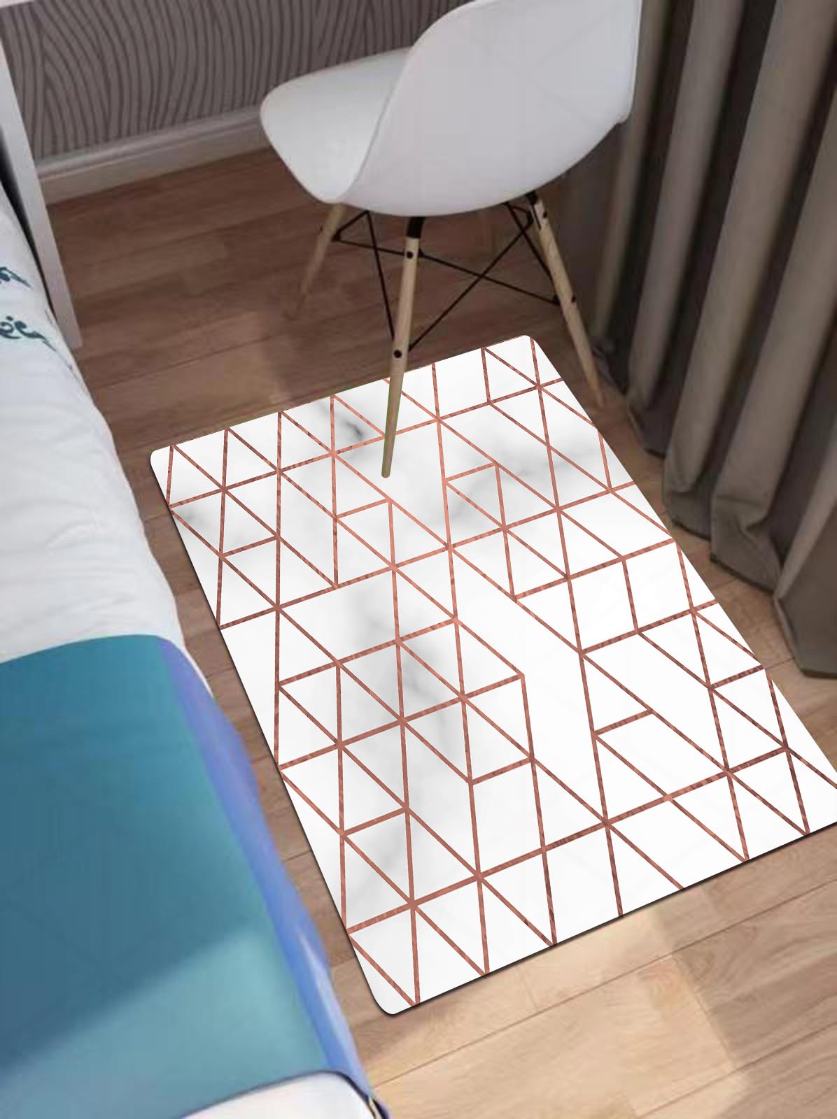 OHAGS Microfiber Soft Bath Mat,Non-slip Bathroom Mats,Machine-washable Shower Water Absorbent Bath Rug Durable,Marble Rose Gold,16x24 in