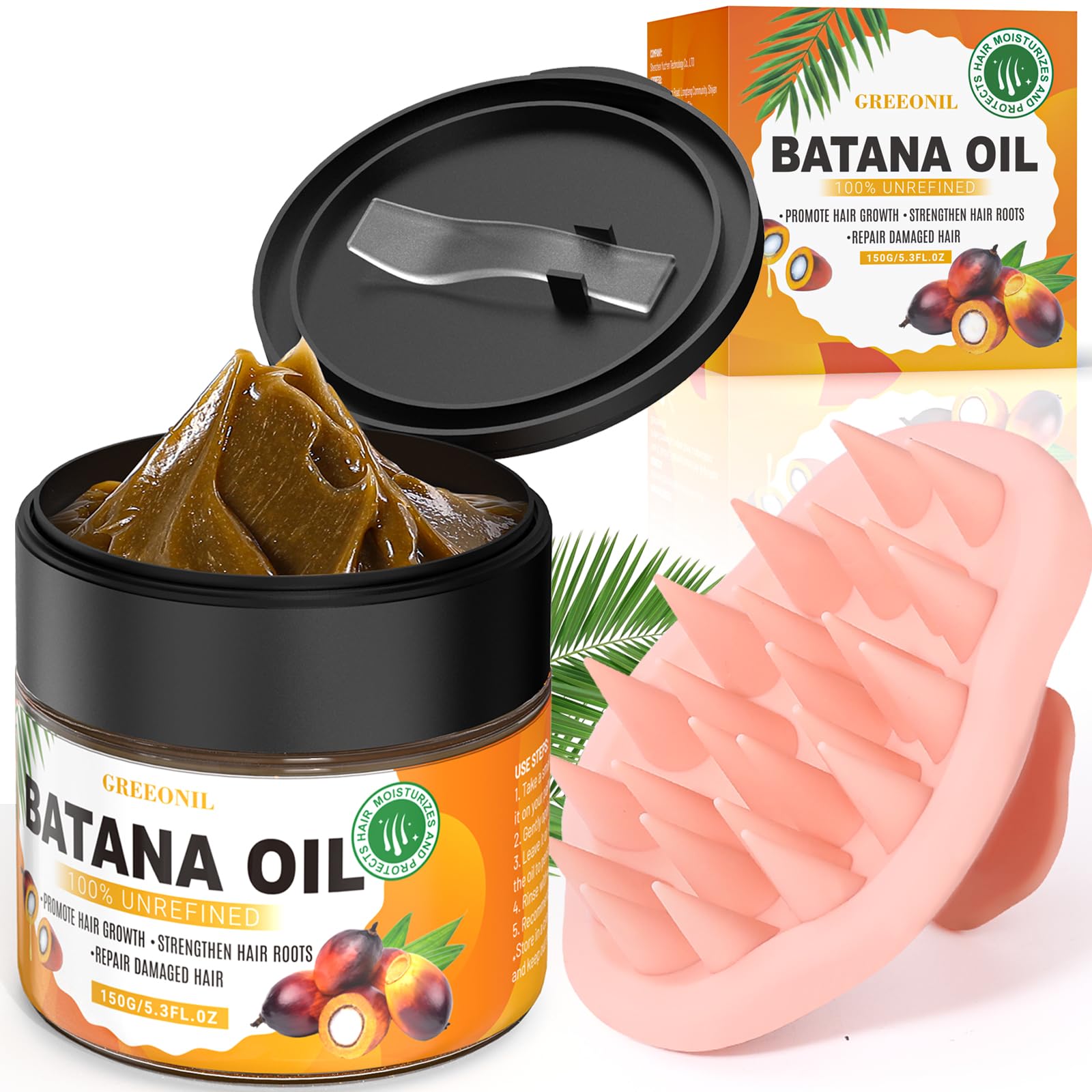 GREEONIL Batana Oil with Scalp Massager Shampoo Brush for Hair Growth, 100% Unrefined, Organic and Natural Dr Sebi Raw B — beauty deal on Shopping With Noya