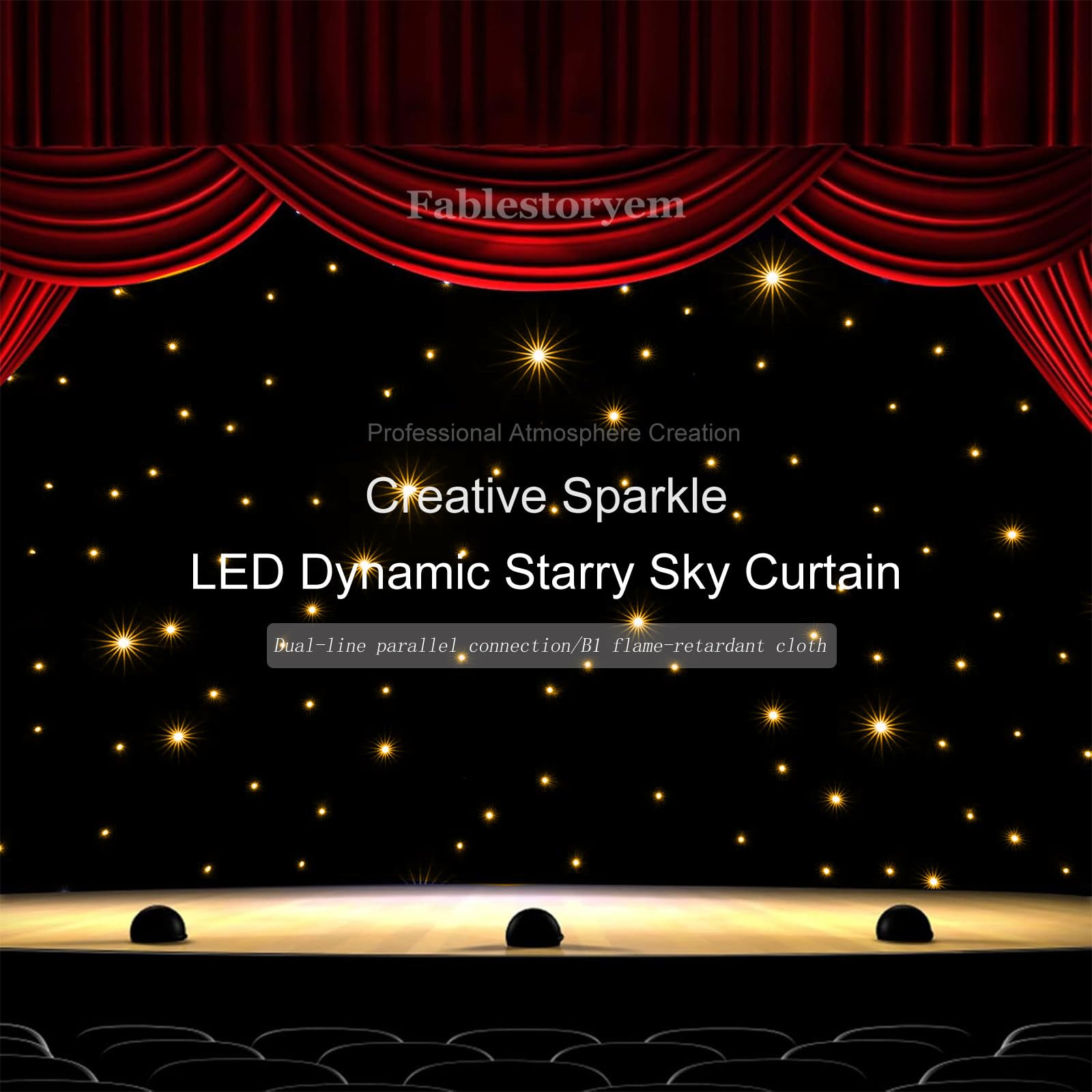 LED-Stern-Lichtvorhang-Hintergrund für Hochzeits- und DJ-Events, steuerbarer Stoffhintergrund, 3 x 4 m, Bühnendekoration für Partys und Clubs