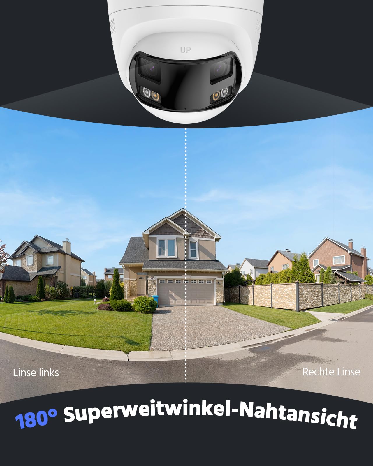 ANNKE 4K 8MP Dual-Objektiv PoE Überwachungskamera außen mit 180° Panoramaansicht, 2-Wege Audio, KI Personen-/Fahrzeugerkennung, 24/7 Aufzeichnung, Farb-Nachtsicht, IP67 Wasserdicht