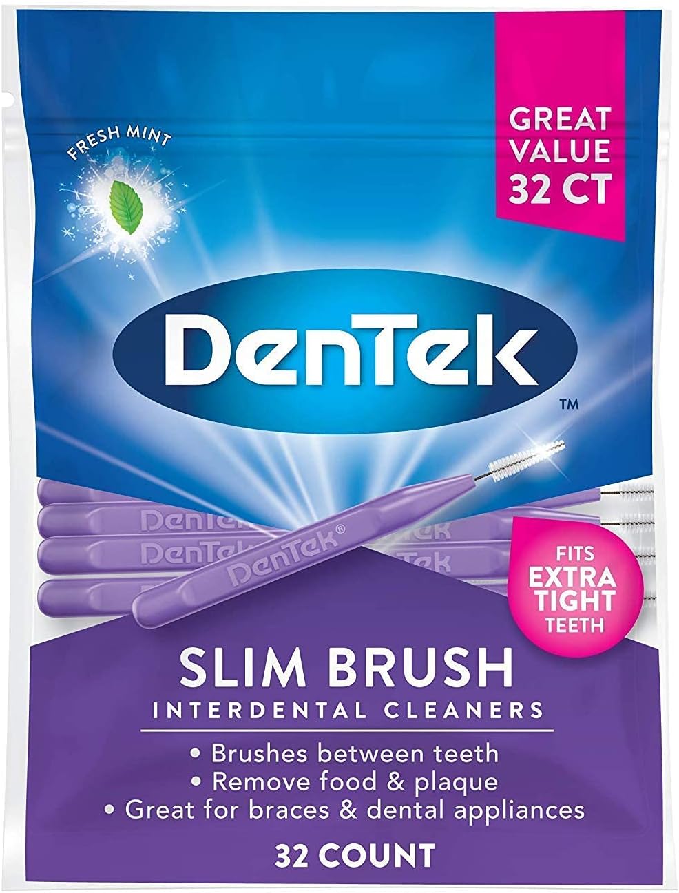 Dentek Dentek Slim Brush Cleaners, 32 Each (Pack of 4) : Beauty & Personal Care